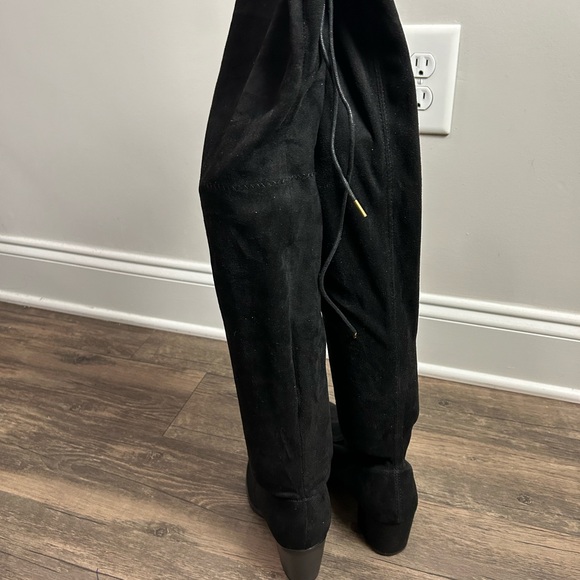 forever over the knee stretchy thigh high boots chunky block heels black - Picture 3 of 3